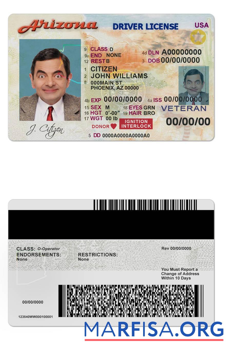 Realistic USA Arizona Driver License real example